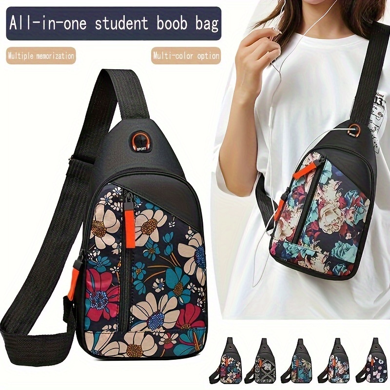 

Single Shoulder Crossbody Bag, Fashion Floral Print Canvas Bag Chest Small Backpack, Outdoor Diagonal Bag