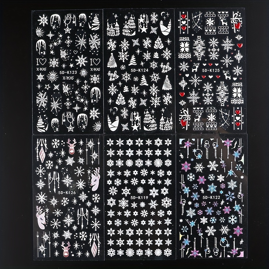5D Embossed Christmas Nail Art Stickers Snowflake Nail Decals