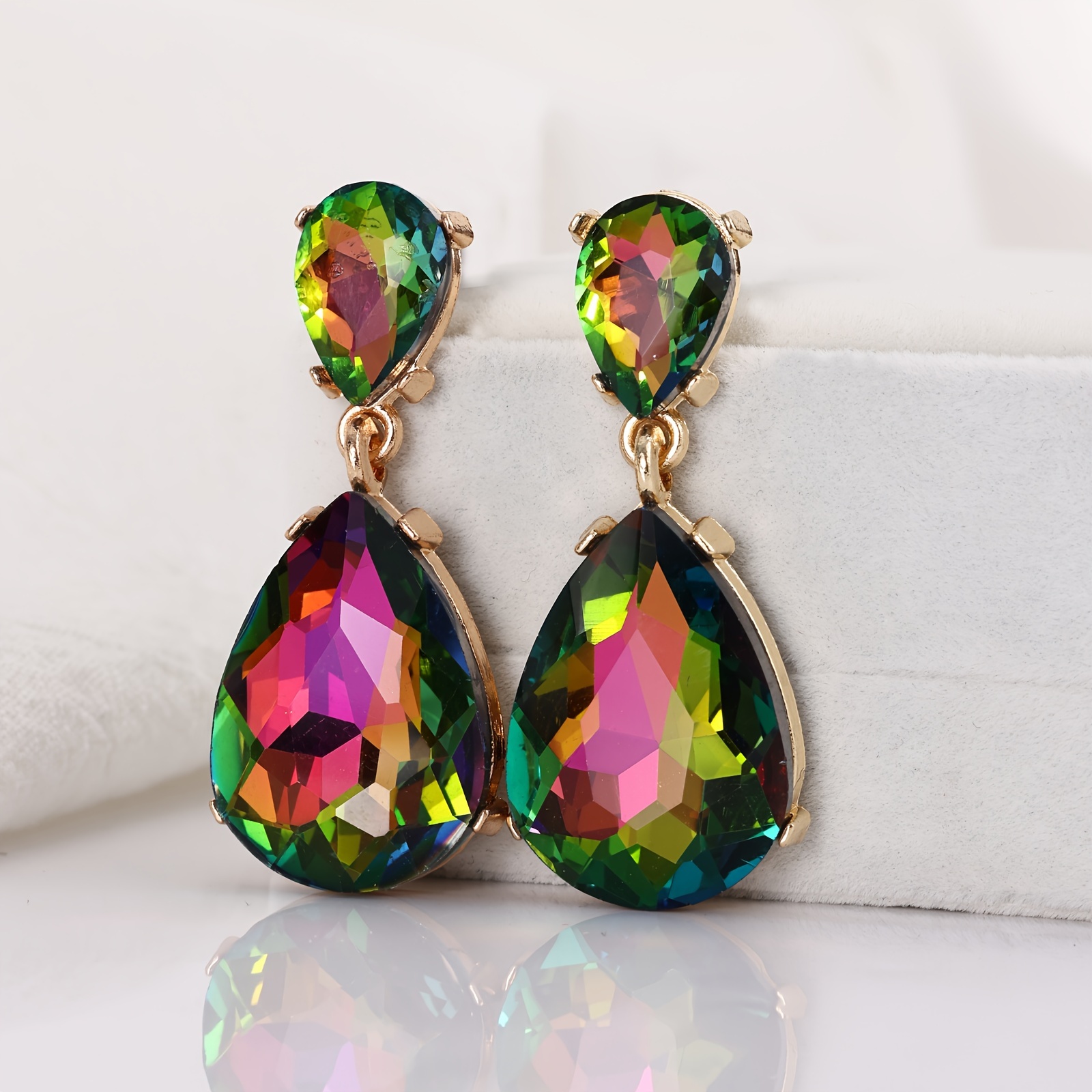 

1pair Water Drop Geometric Glass Dangle Earrings, Dazzling Colorful Earrings, Birthday Party Gift