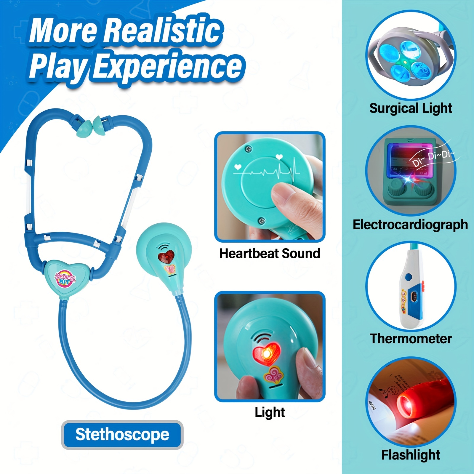 Liberry Kit de médico para niños pequeños de 3 a 5 años, 26 piezas con  estetoscopio electrónico, juguetes de simulación para niños y niñas (azul)