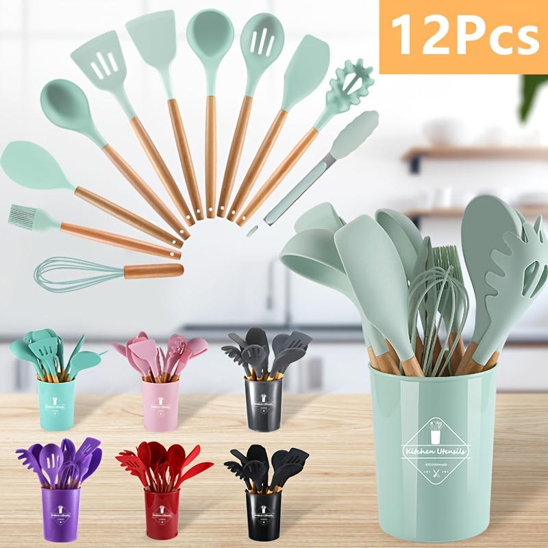 Silicone Cooking Utensil Set,14 Pcs Kitchen Utensils Set with Holder  Non-stick Heat Resistant Cookwa…See more Silicone Cooking Utensil Set,14  Pcs