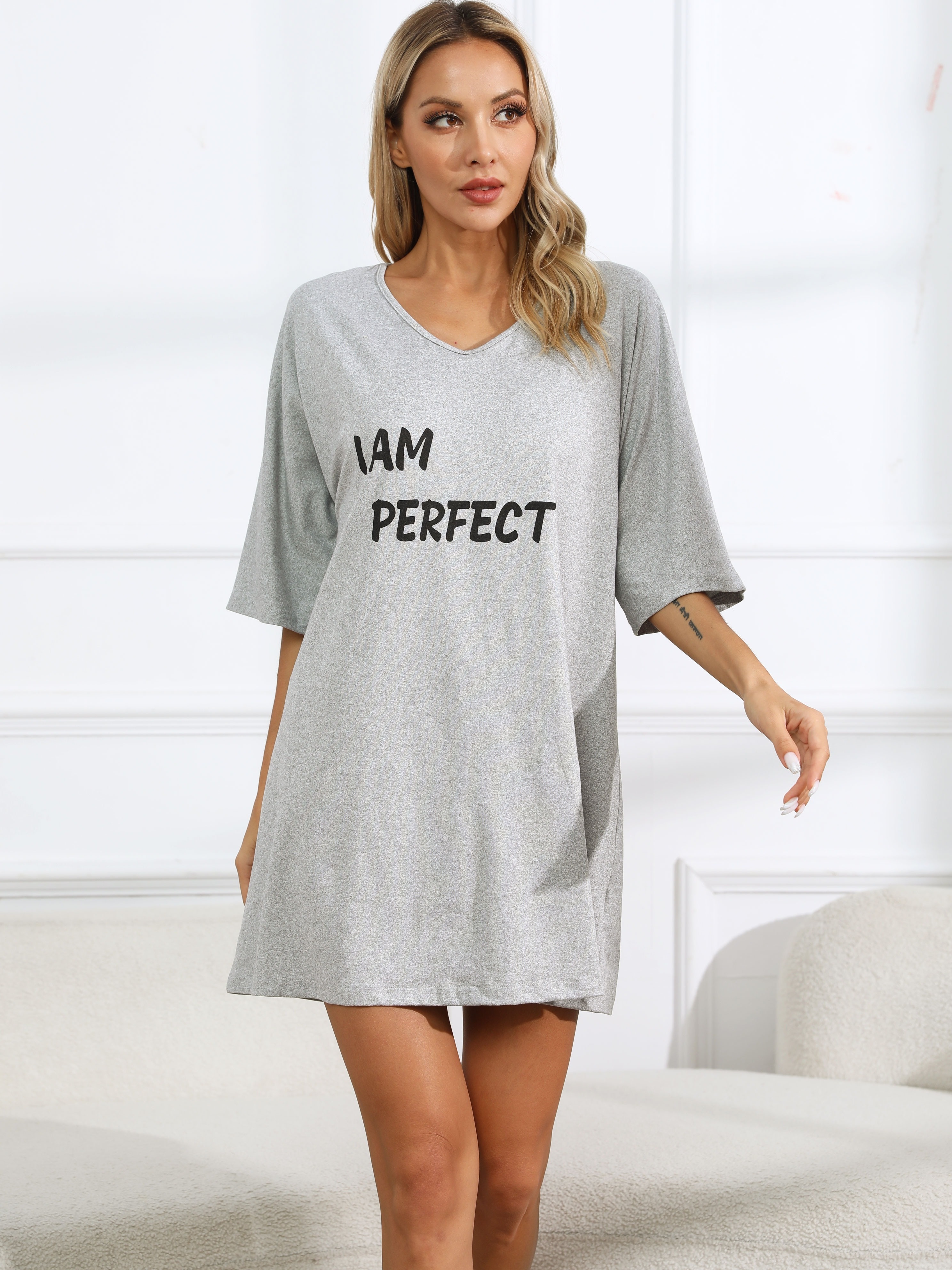 Plus Size Casual Loungewear Dress Women's Plus Slogan Print - Temu