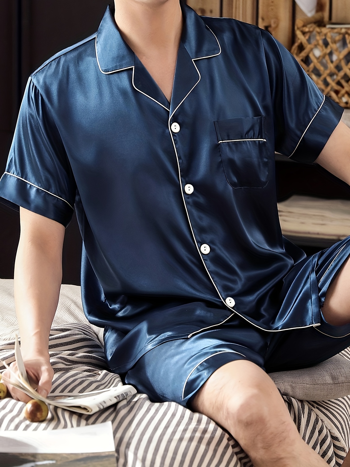 Classic Fashion Casual Thick Men's Pajama Set Plaid Button - Temu