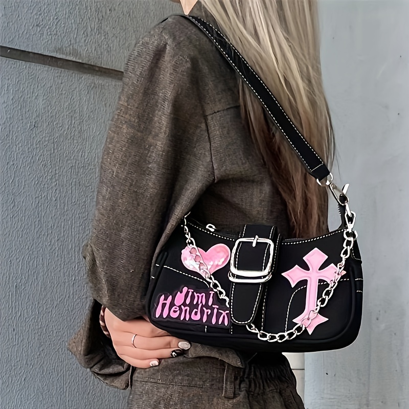 Mini Y2K Style Heart Shape Shoulder Bag, Trendy Punk Crossbody Bag, Pink  Motorcycle Style Rivet Bag,Crossbody Bags for Women Leather Cross Body  Purses Cute,Clutch Shoulder Handbag Fashion Underarm Bag for Women