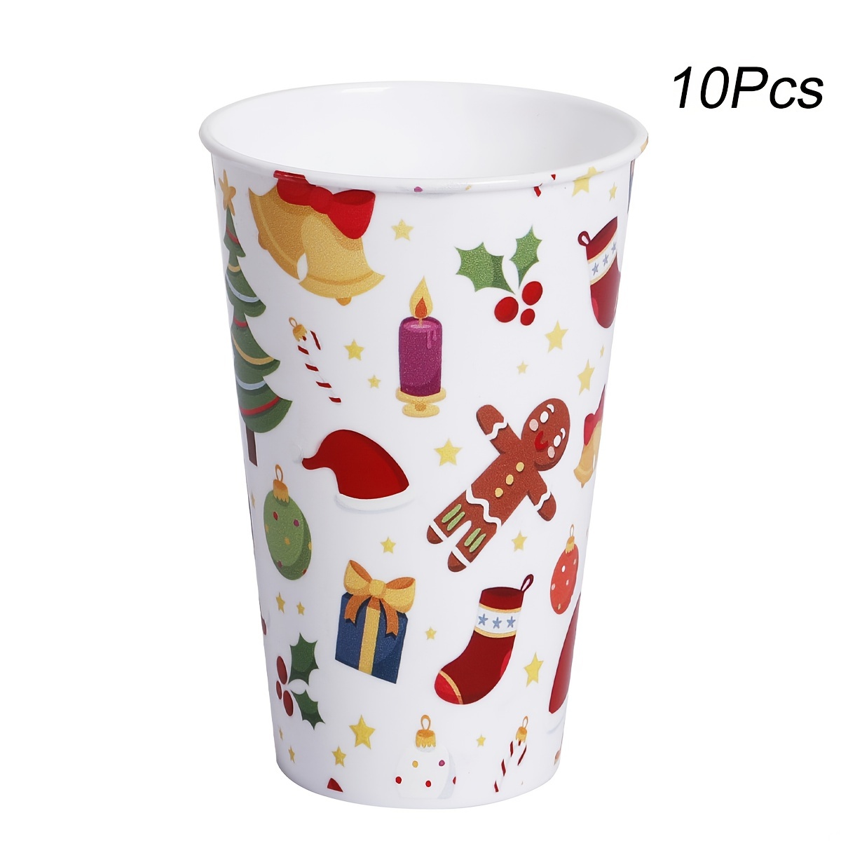 10 Pcs Christmas Plastic Water Cups,12oz Reusable Party Cups for