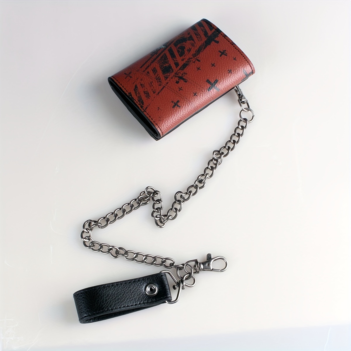 High Skull Cross Chain 3 Fold Men's Wallet