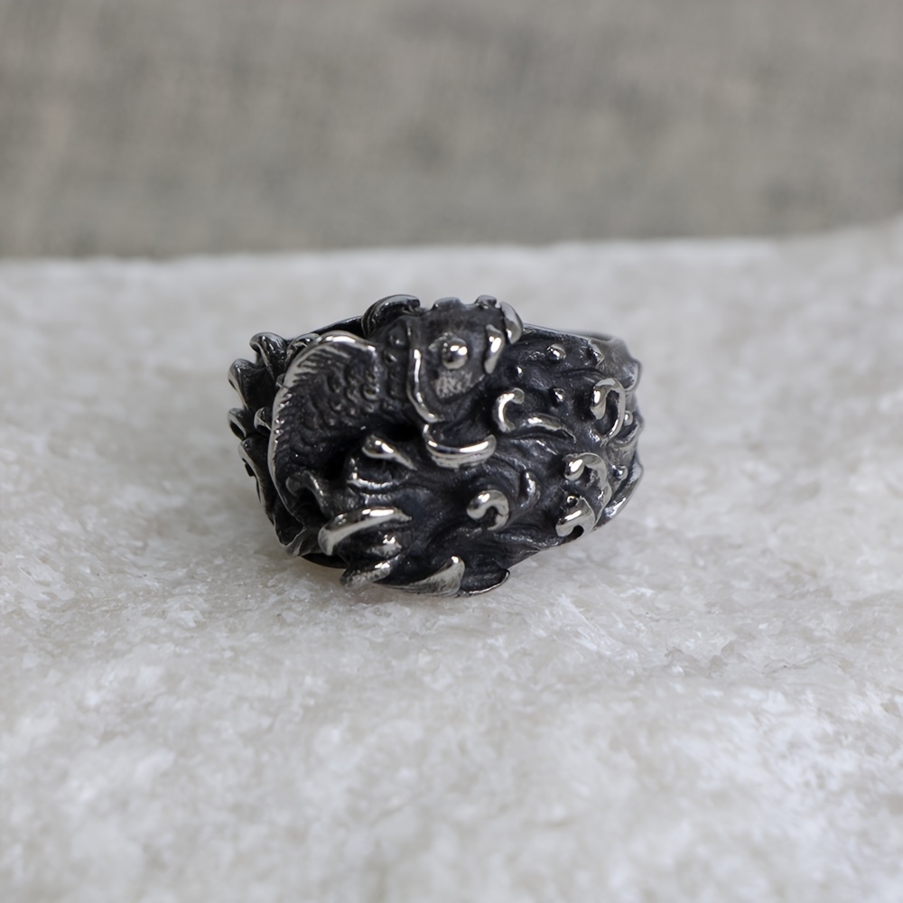 Men's 925 Silver Trendy Koi Fish Decor Ring, For Daily Wear, Gift For Party Holiday Birthday Anniversary