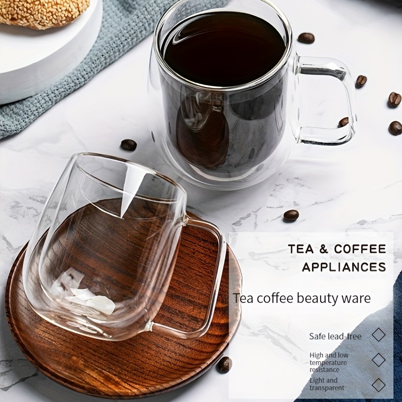 Double Layer Walled Transparent Glass Coffee / Tea Mugs With Lid