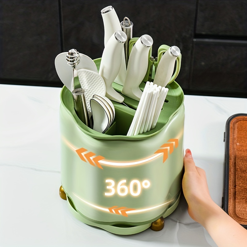 Rotating Knife Holder, Rotatable Utensil Holder For Kitchen Counter,  Countertop Organizer Storage Rack With Drainer For Forks, Spoons, Scissors, Kitchen  Accessories - Temu Japan