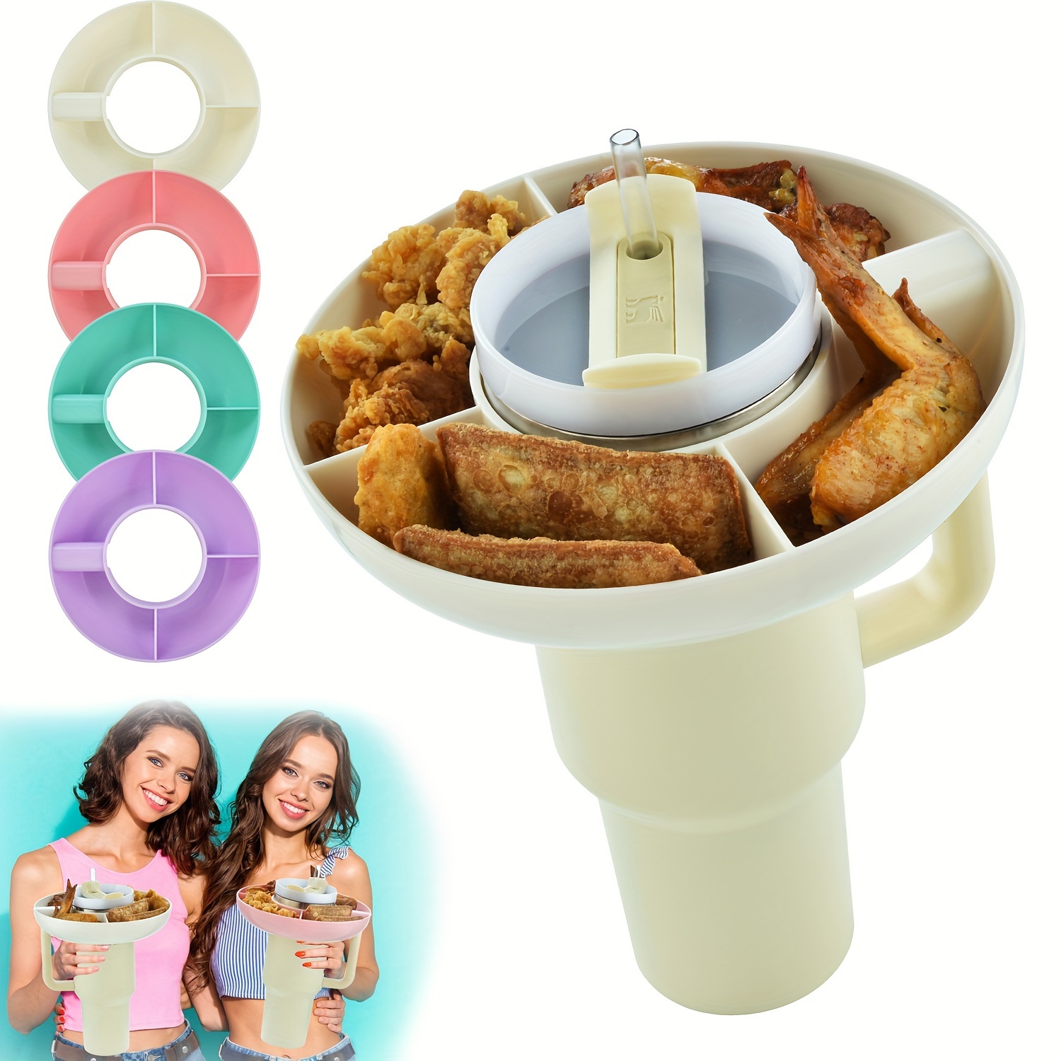 

1pc Snack Bowl (40 Oz With Handle), Reusable 4 Grid Snack Tray For Stanley 40 Oz With Handle For Gift