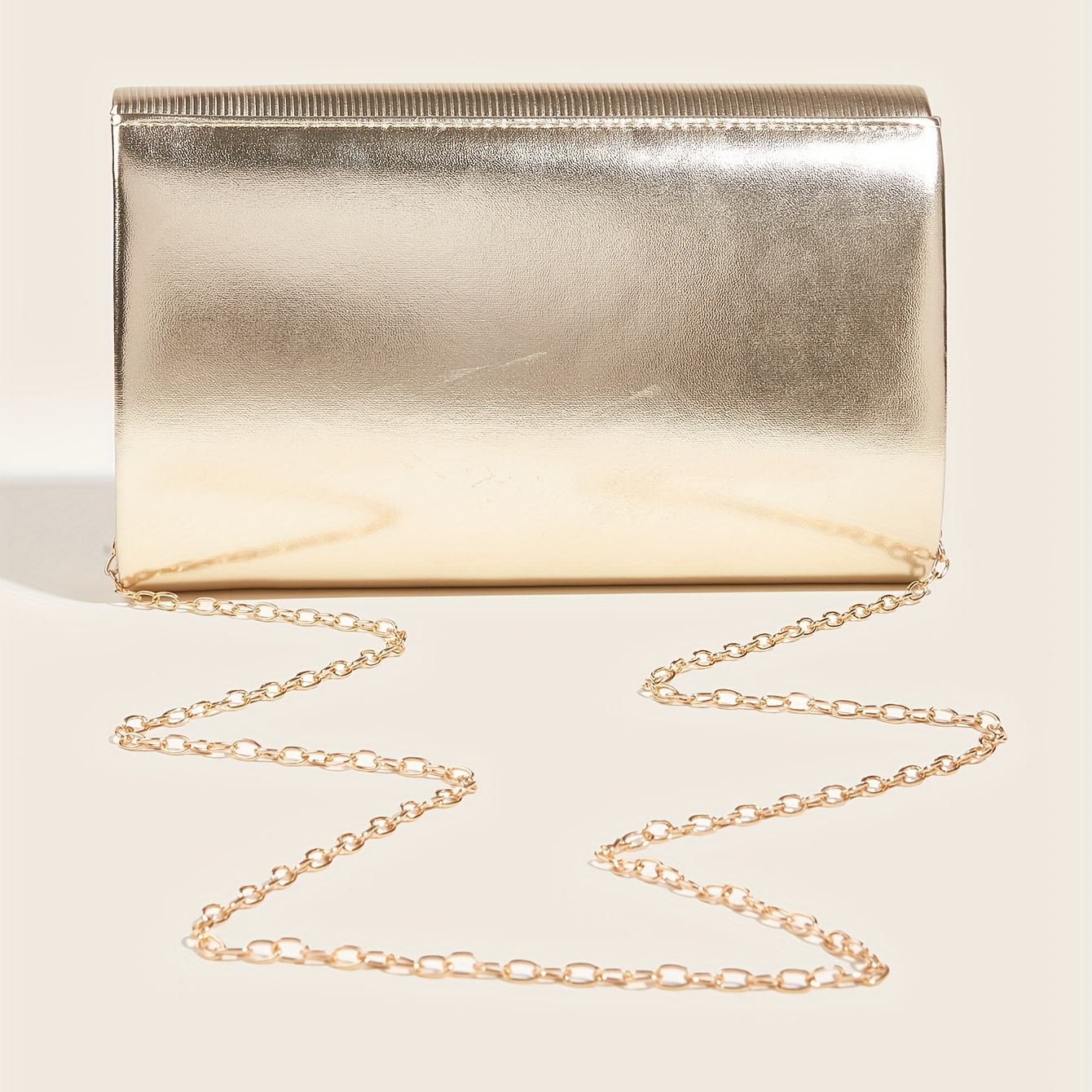 HZEWLS Chain Evening Bag Simple Texture Female Clutch Bag Casual Fashion  Handheld Purse (Beige) 