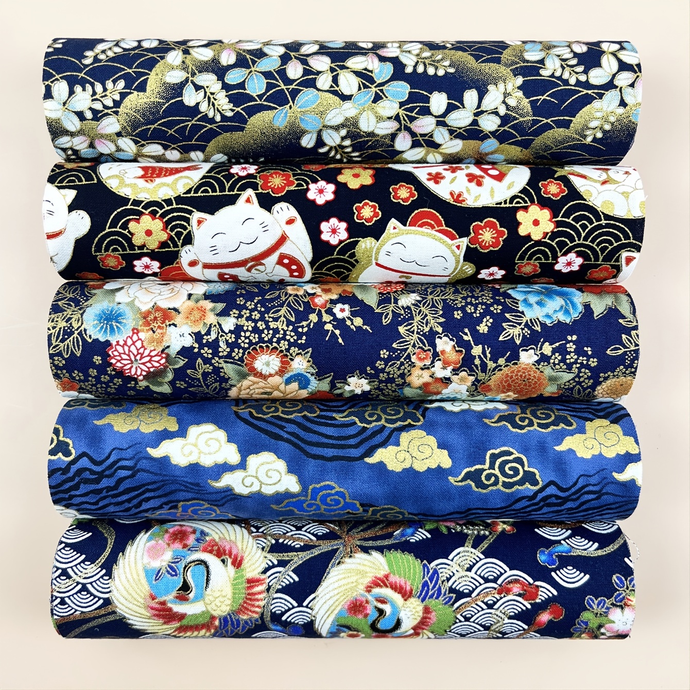 5pcs Dark Blue Cotton Fabric Cheongsam Kimono Dress Home Textile Patchwork Material at Our Store