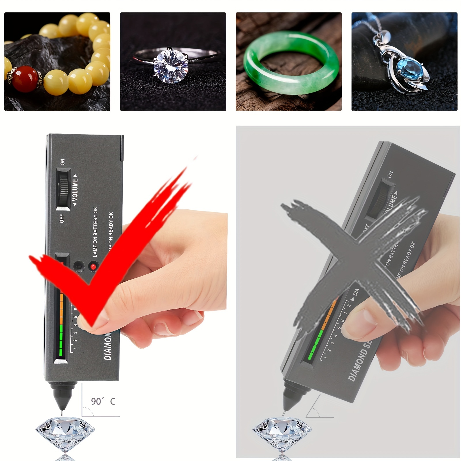 Diamond Tester Pen, High Accuracy Jewelry Diamond Tester Mini LED Indicator, Professional Diamond Selector for Novice and Expert, Thermal Conductivity