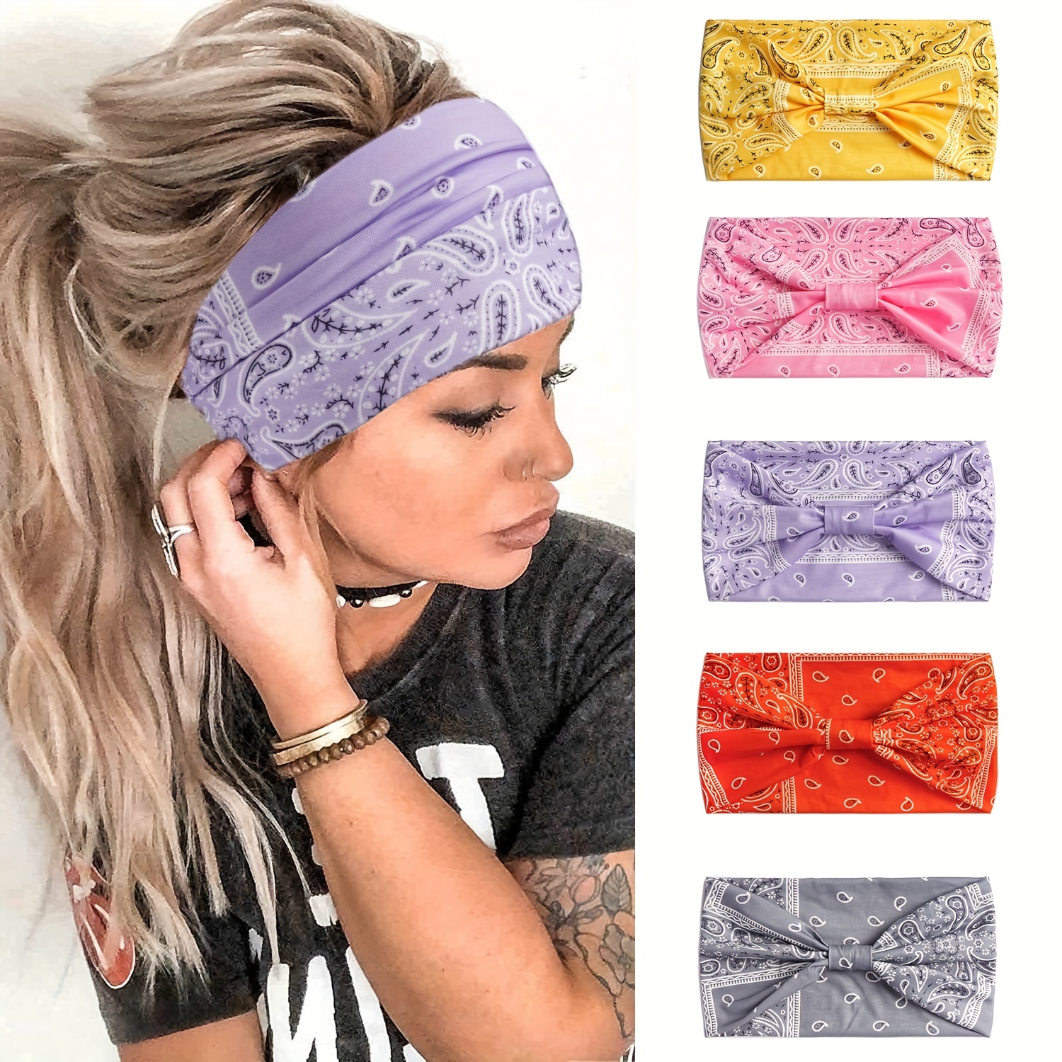 Mujer Diadema Ancha Yoga Estampado Paisley Cinta Pelo - Temu Chile