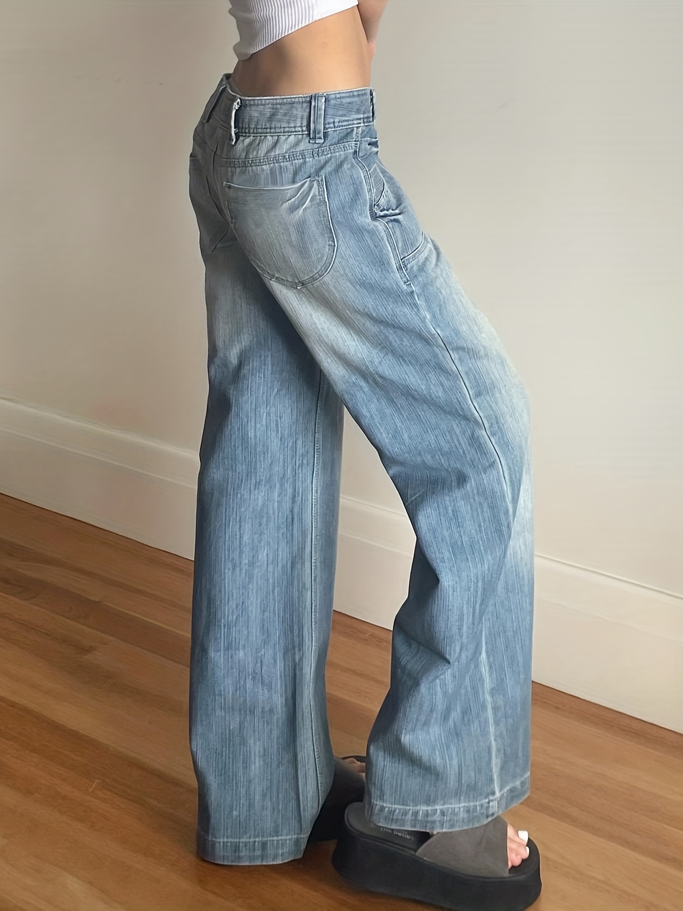 Boyfriend Style Streetwear Baggy Jeans Women Denim Trousers High Waist Y2k  Vintage Washed Distressed Wide Leg
