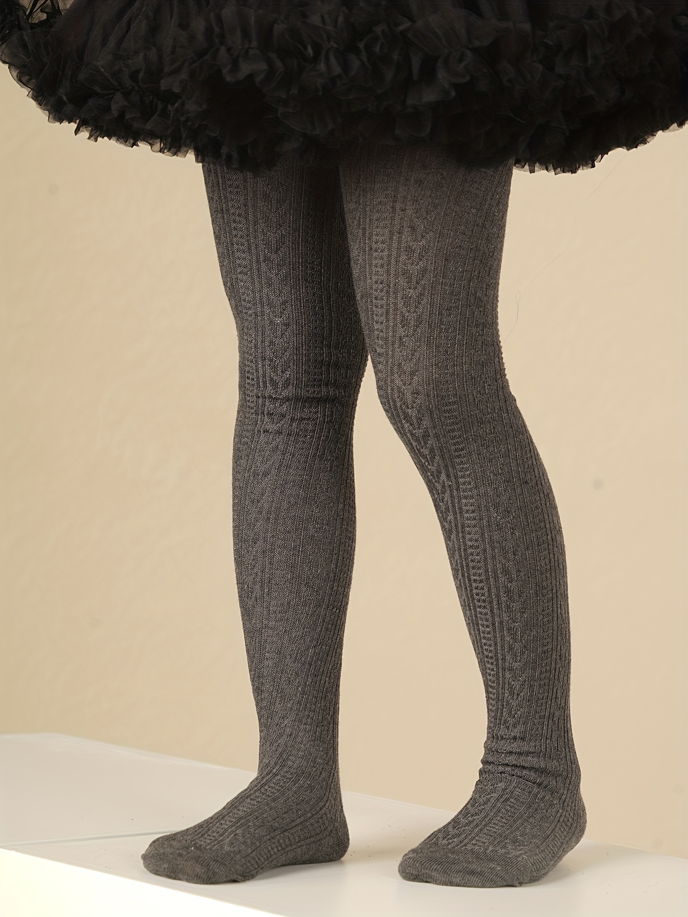 Girls Pantyhose Ribbed Knit Tights Footed Leggings Plain - Temu