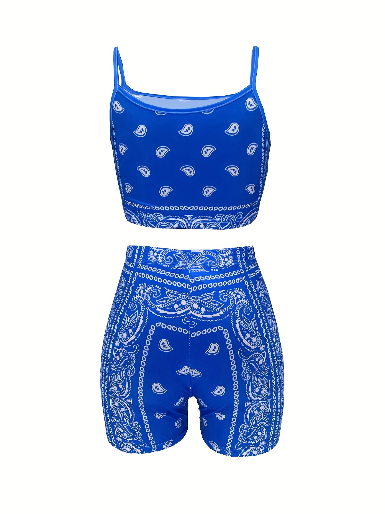 Paisley Print Two piece Set Crop Cami Top & Slim Shorts