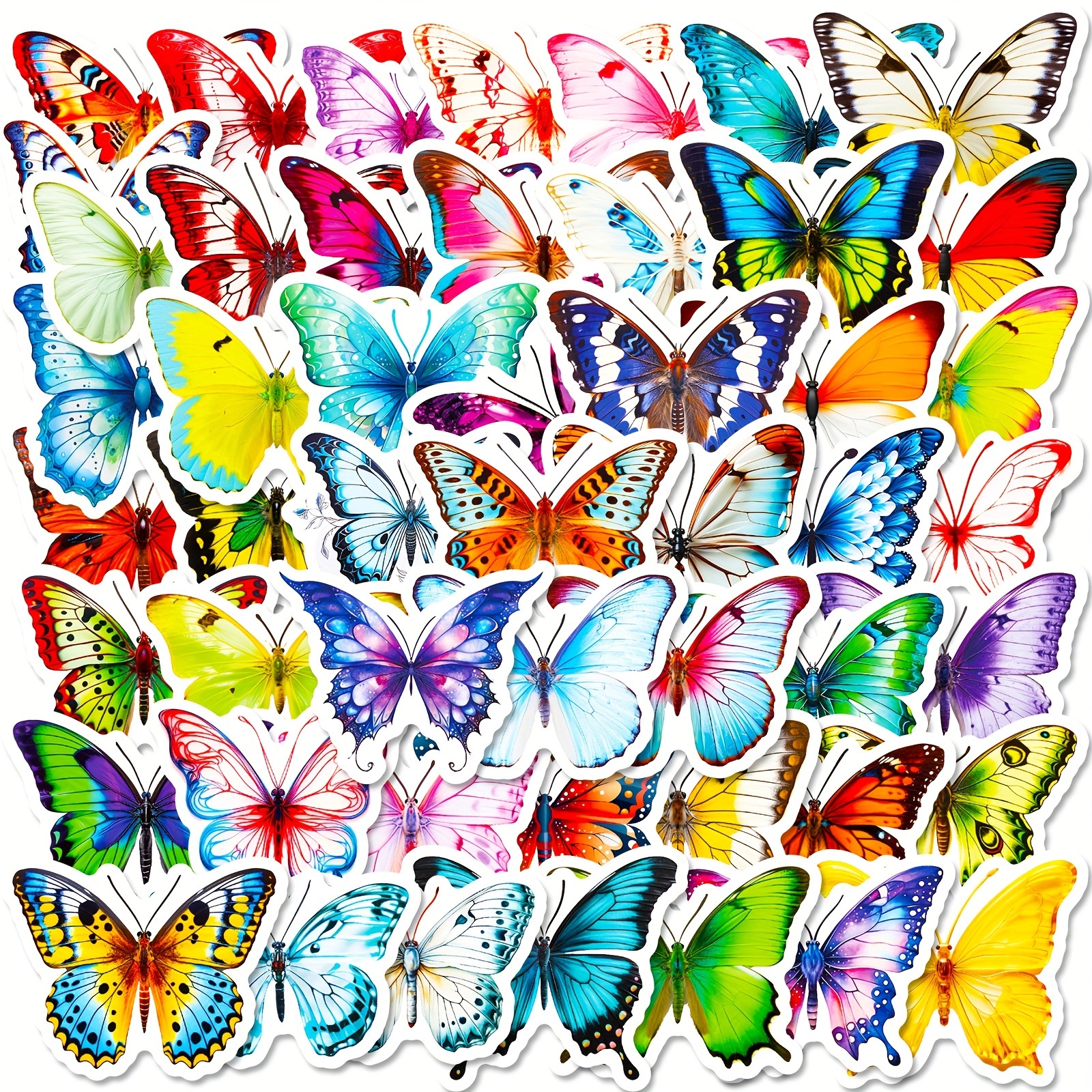 50pcs Flower Butterfly Stickers: A Fun DIY Decoration for Teens & Adults -  Perfect for Mobile Phones, Computers, Walls, Skateboards & More!