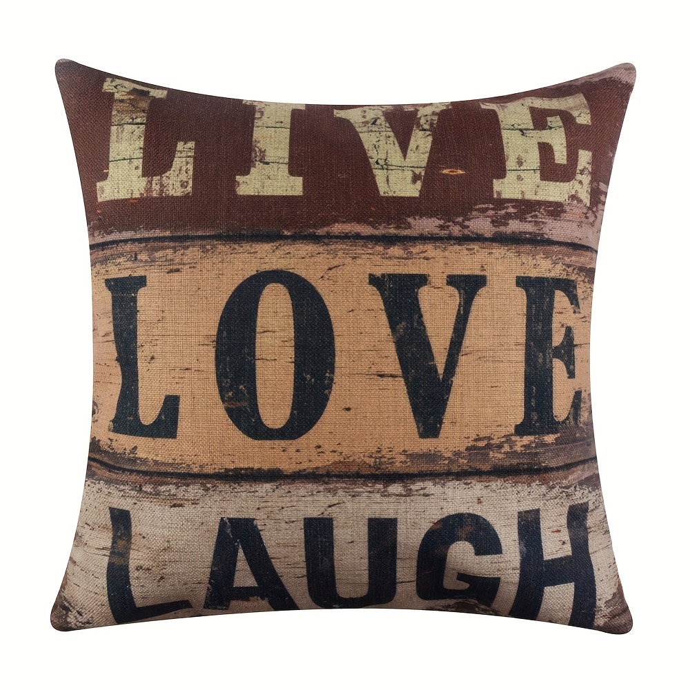 

1pc Vintage Words Live Love Laugh Short Plush Throw Pillowcase Cushion Cover Home Decor, Room Decor, Office Decor, Living Room Decor, Sofa Decor (no Pillow Core) 18x18 Inch