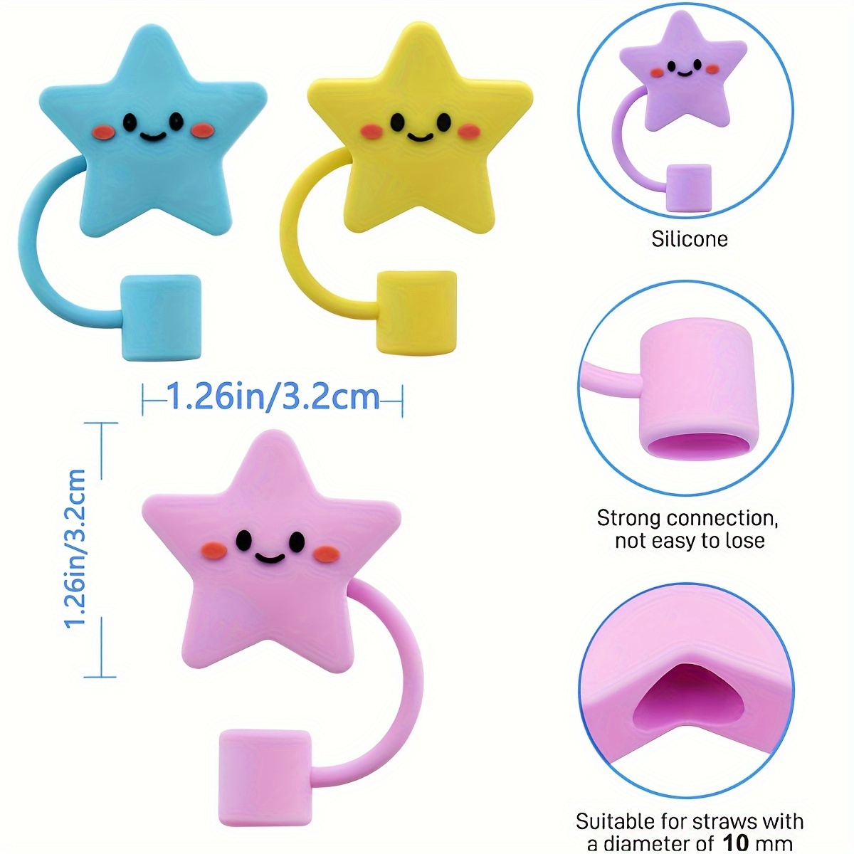 4pcs Cute Cartoon Star Shaped Straw Cover For 10mm Straw, Reusable  Leakproof Dustproof Straw Plugs, Cup Accessories