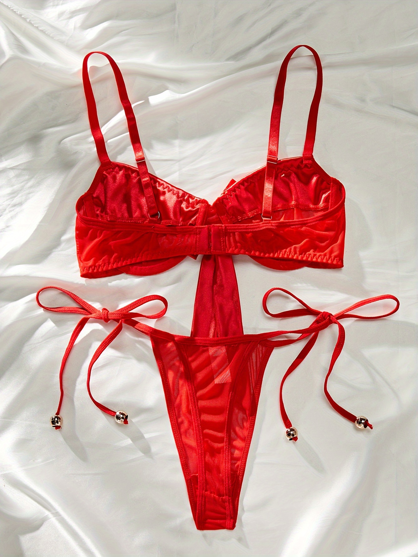 Hot Bow Lingerie Set Cut Halter Bra Ring Linked Thong - Temu