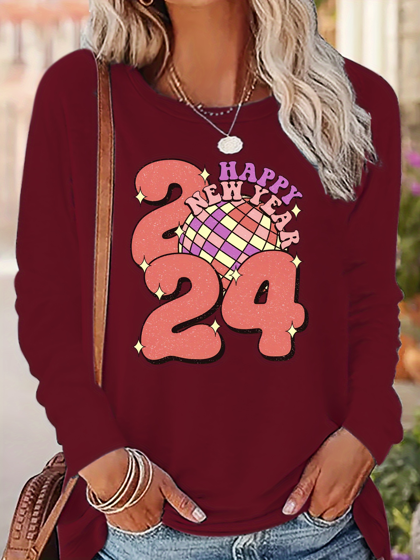 2024 New Year Long Sleeve Shirts for Women Women's Long Sleeve