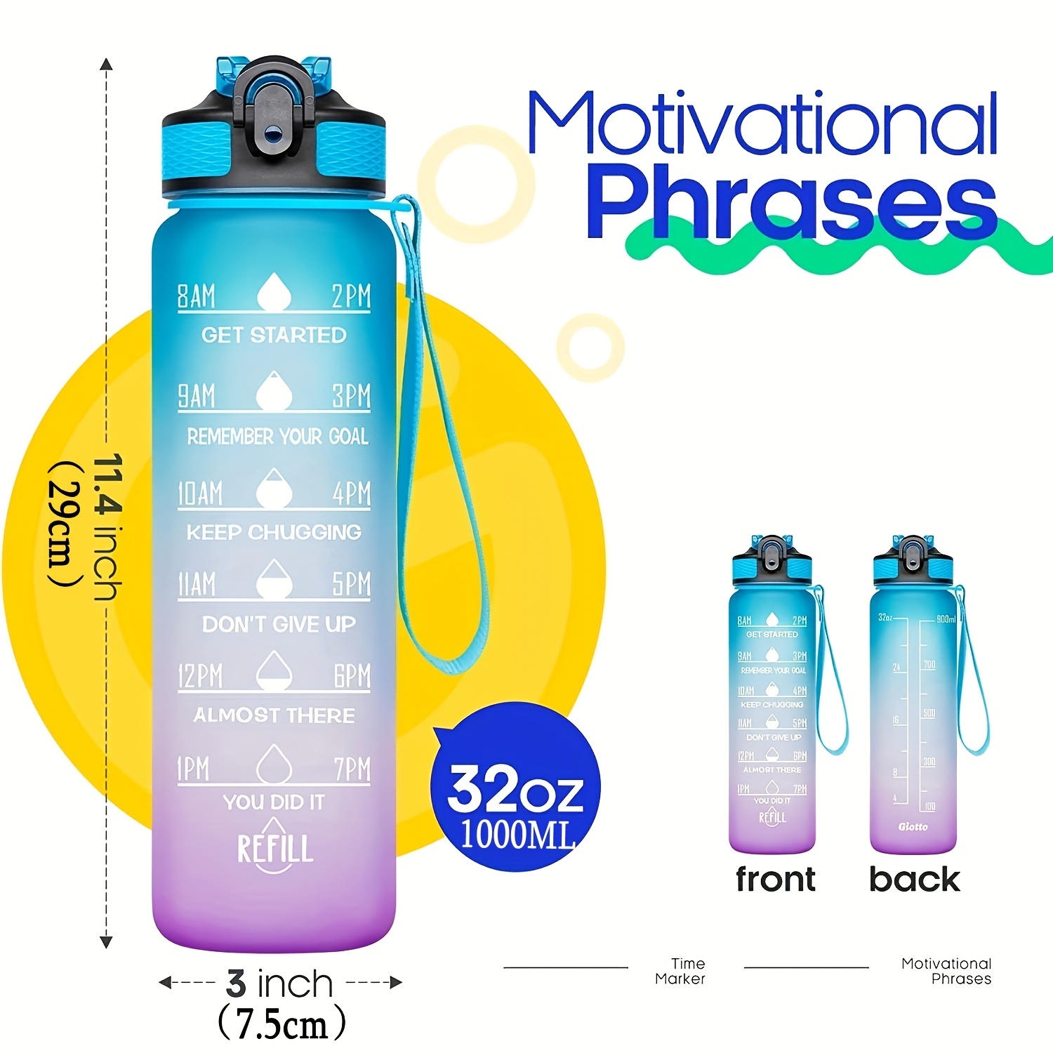 2 Liter Water Bottle with Straw Gradient Fitness Water Bottles Men Women  Outdoor Gift Water Bottlesc with Time Marker Drinkware - AliExpress