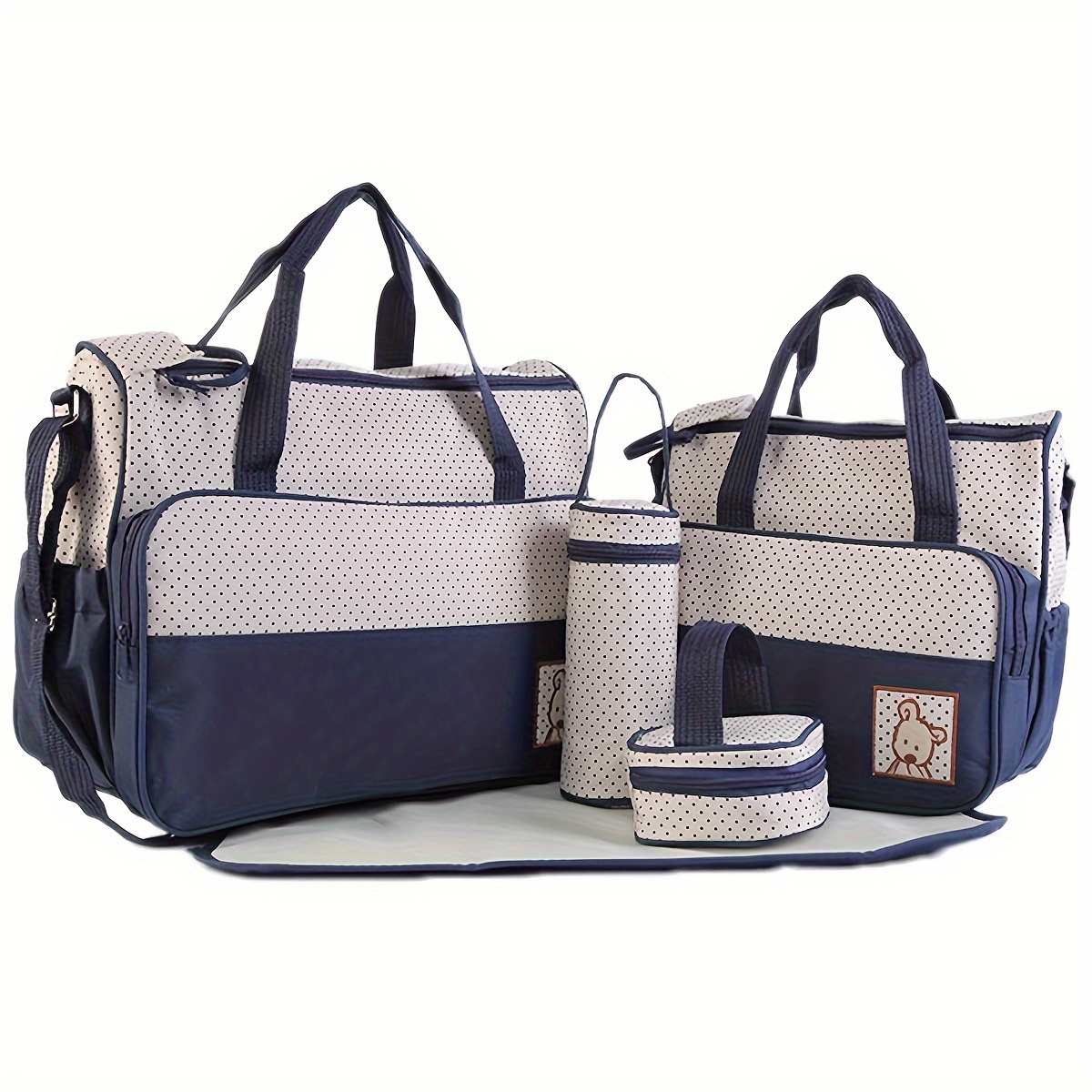 5pcs Polka Dot Mommy Bag Set, Stylish & Spacious