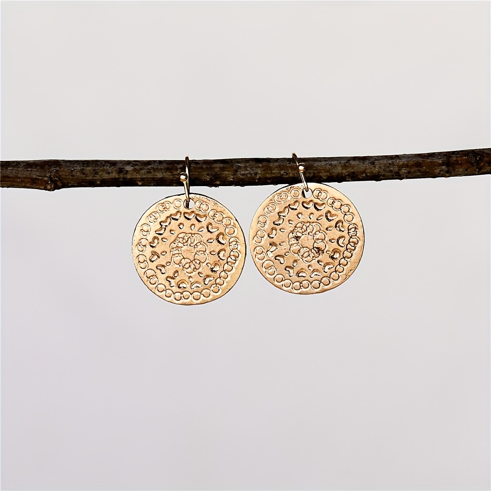 Boho Vintage Flower Pattern Round Hook Earrings Gift For Women