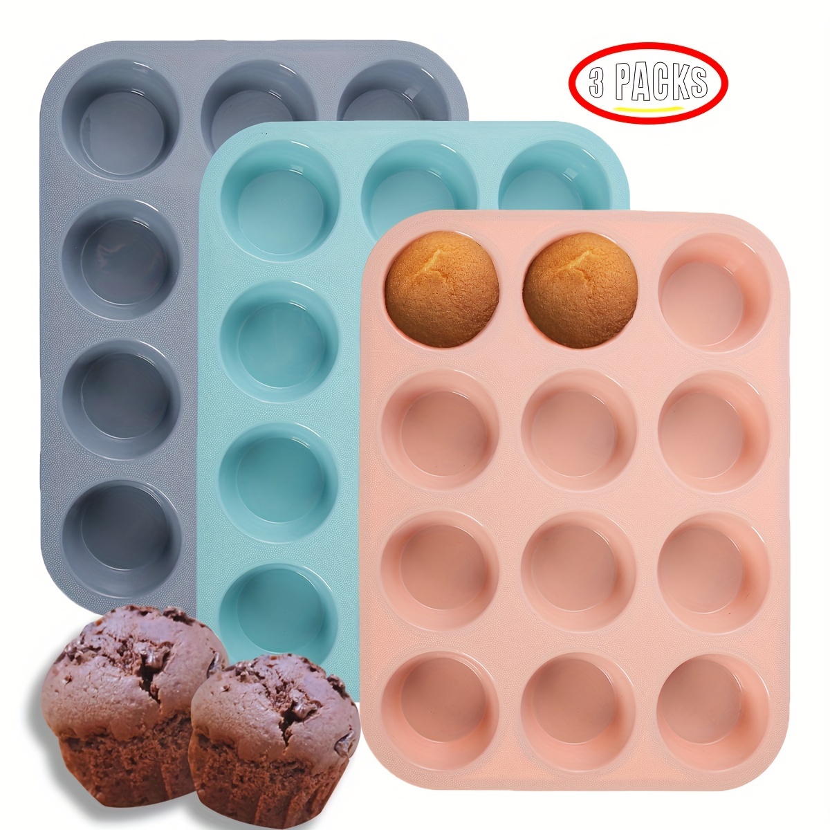 Silicone Muffin Pan & Mini Cupcake Baking Set (12 & 24 Cup) - Non Stick  Mini Muffin Tin - BPA Free & Dishwasher Safe Silicon Bakeware Pans/Tins 