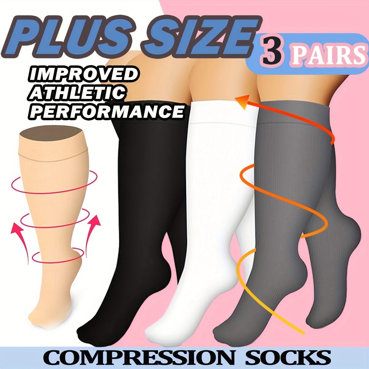 Calcetines de compresión para mujer, talla grande, calcetines de compresión  de pantorrilla ancha para hombres y mujeres, medias de compresión para