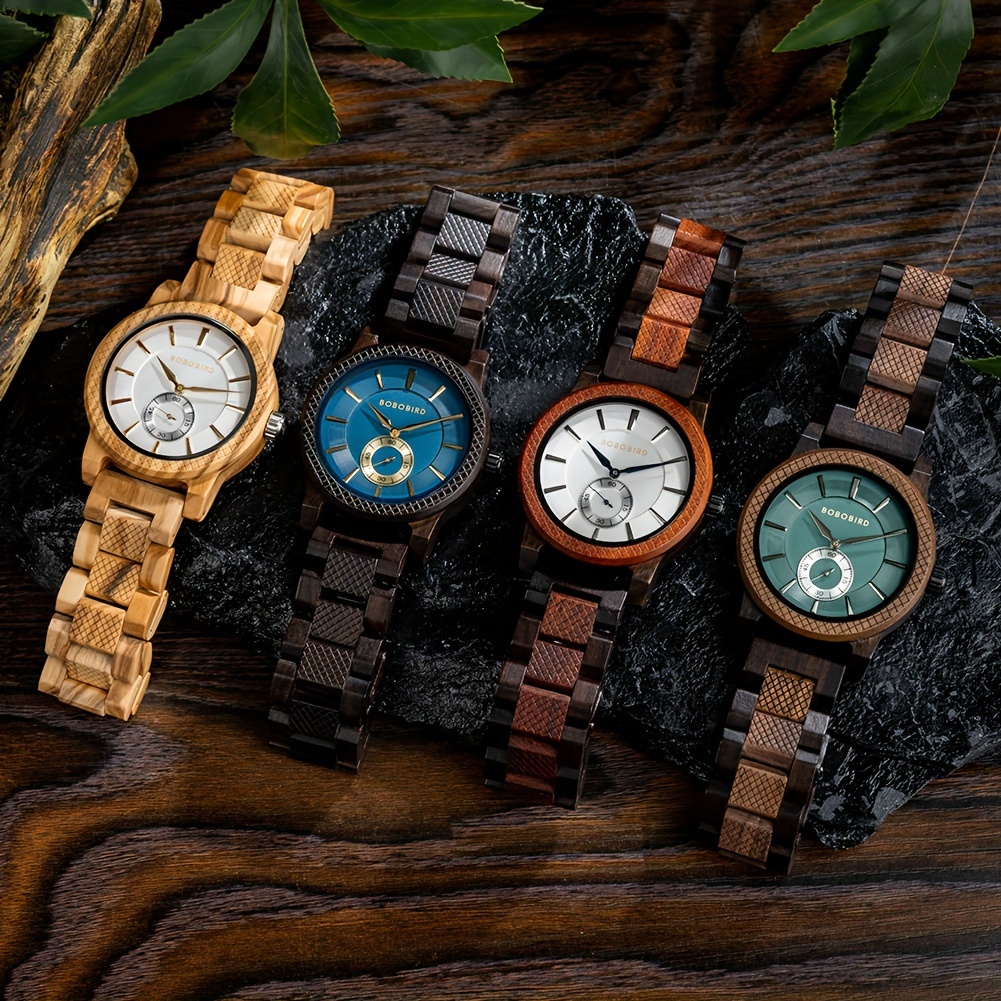 Men s Stylish Wood Stainless Steel Analog Quartz Watches With Chronograph Display