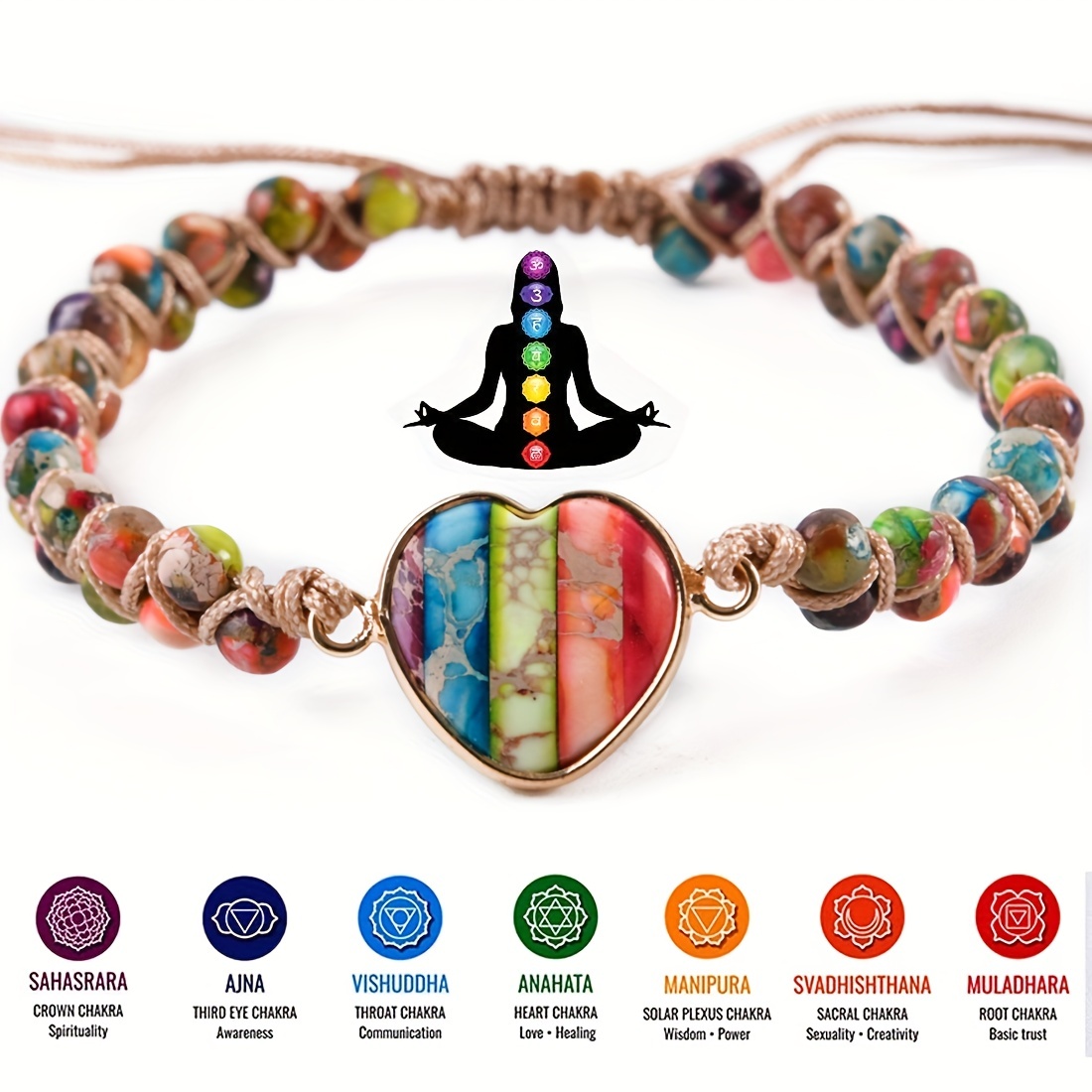 One 6mm Seven Chakra Bracelet, Stone Beaded Chakra Bracelet, Stretchy  Bracelet, Crown, Third Eye, Throat, Heart, Solar, Sacral, Root 