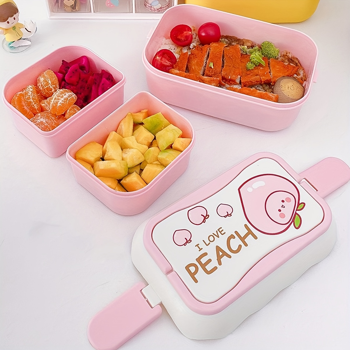 Plastic Lunch Box With Spoon Cartoon Bento Box - Temu