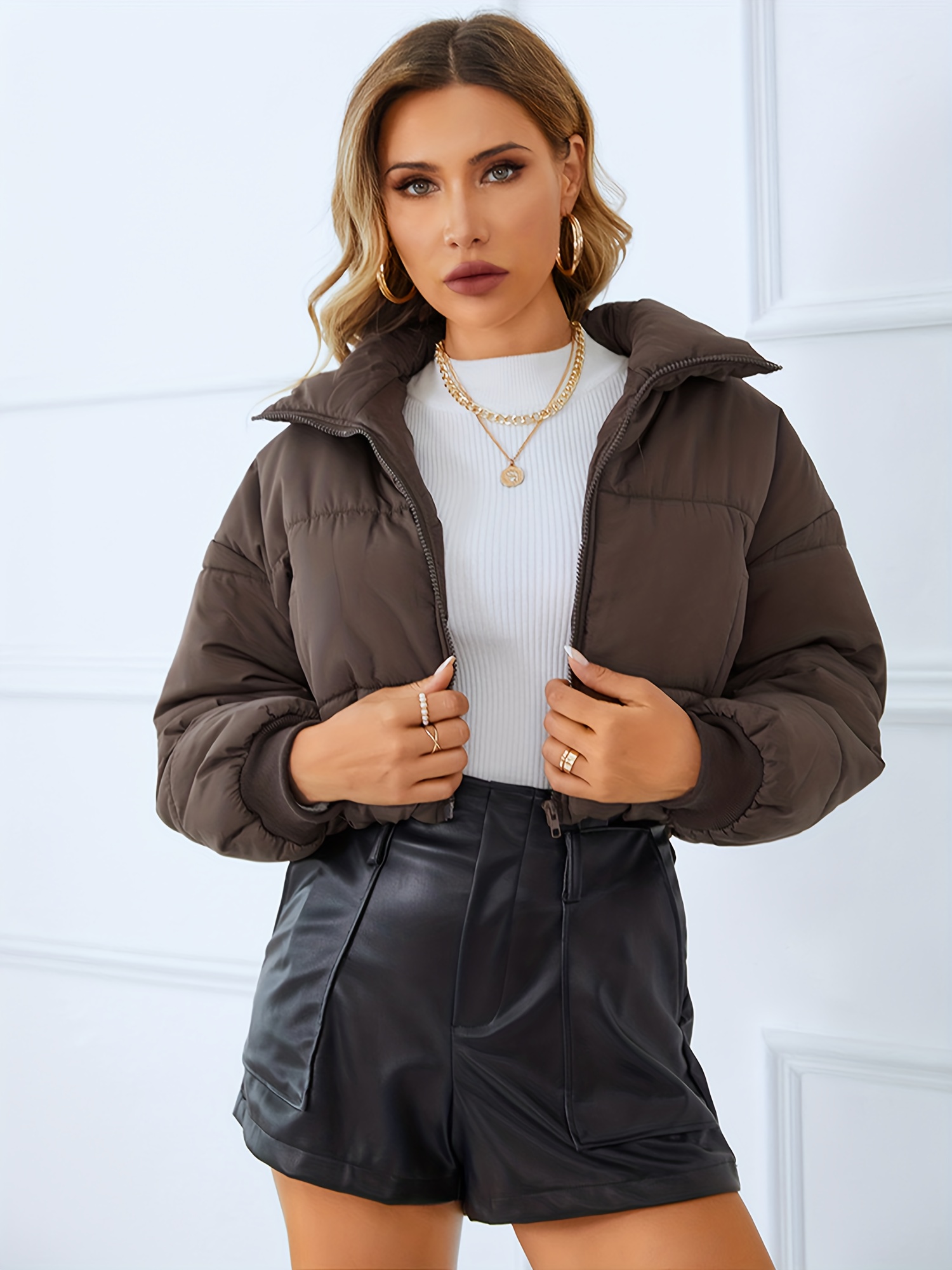 Cropped Puffer Jacket - Temu