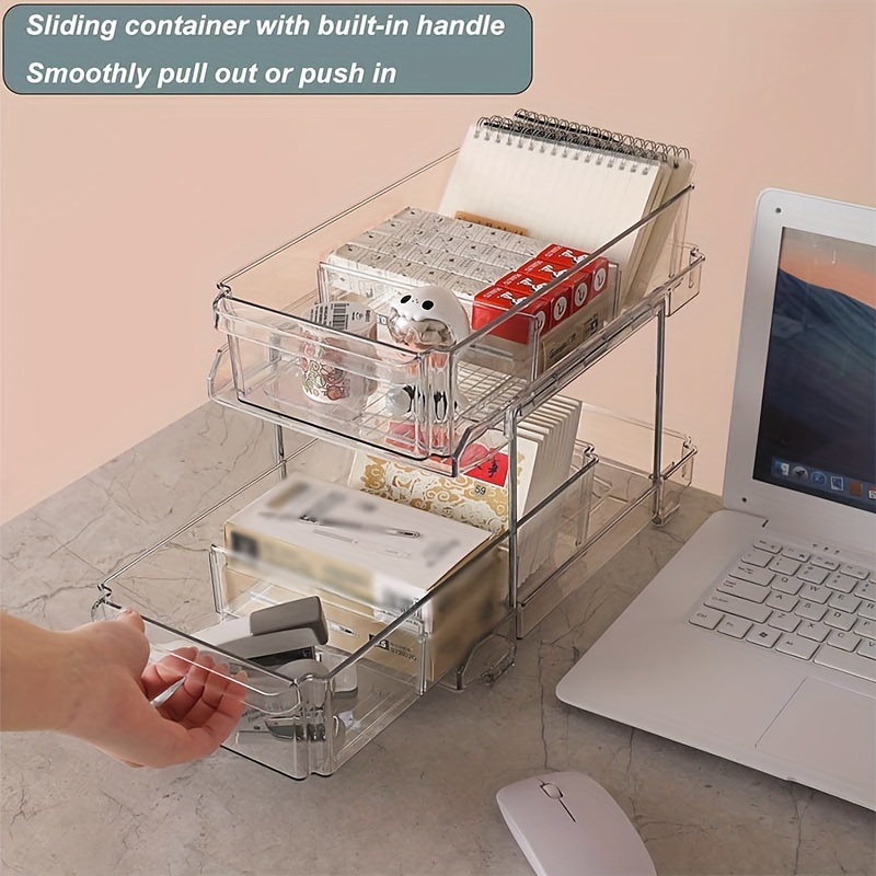 2 Tier Acrylic Clear Organizer With Dividers - Multi-purpose Slide