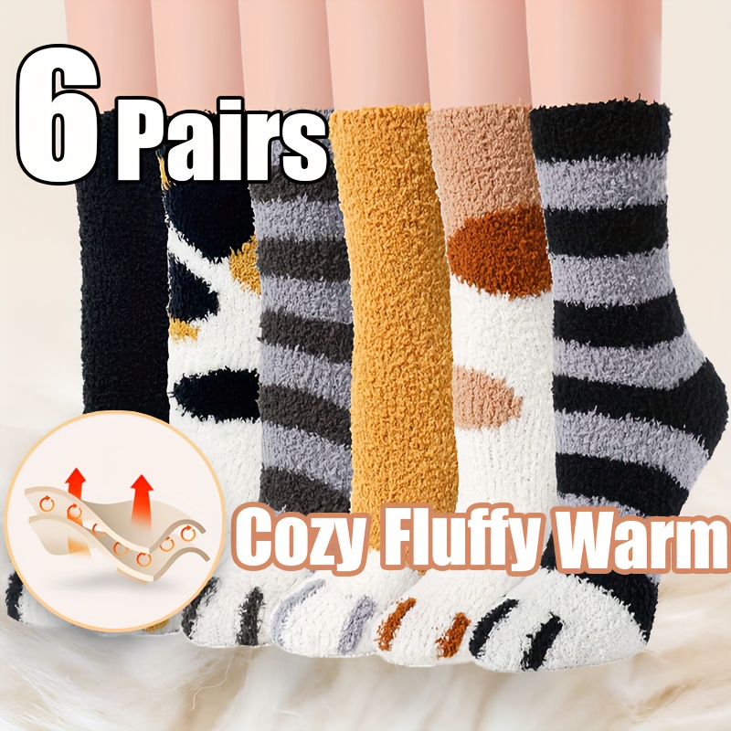 Cartoon Cat Claw Fuzzy Socks Terry Fleece Cozy Warm Winter - Temu Canada
