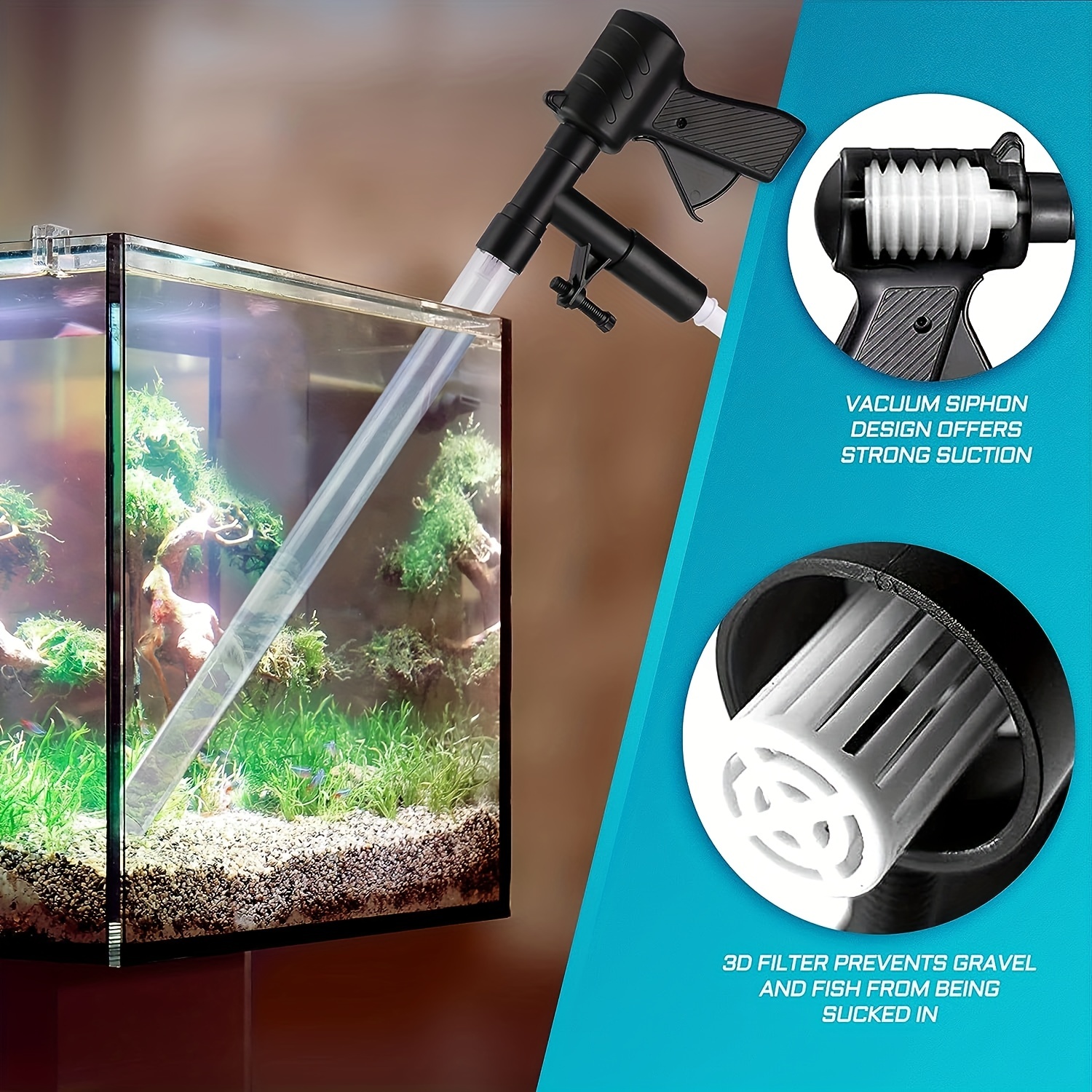 Limpiador de grava para tanques de acuario: Aspirador de pecera con  cambiador de agua para acuario, aspirador de peces, aspiradora de grava,  juego de