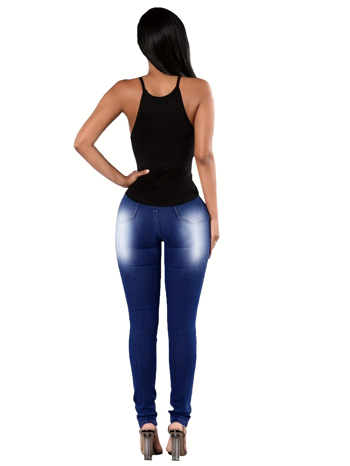 Blue Ripped Holes Skinny Jeans, Slim Fit Slant Pockets Distressed Tight  Jeans, Women's Denim Jeans & Clothing