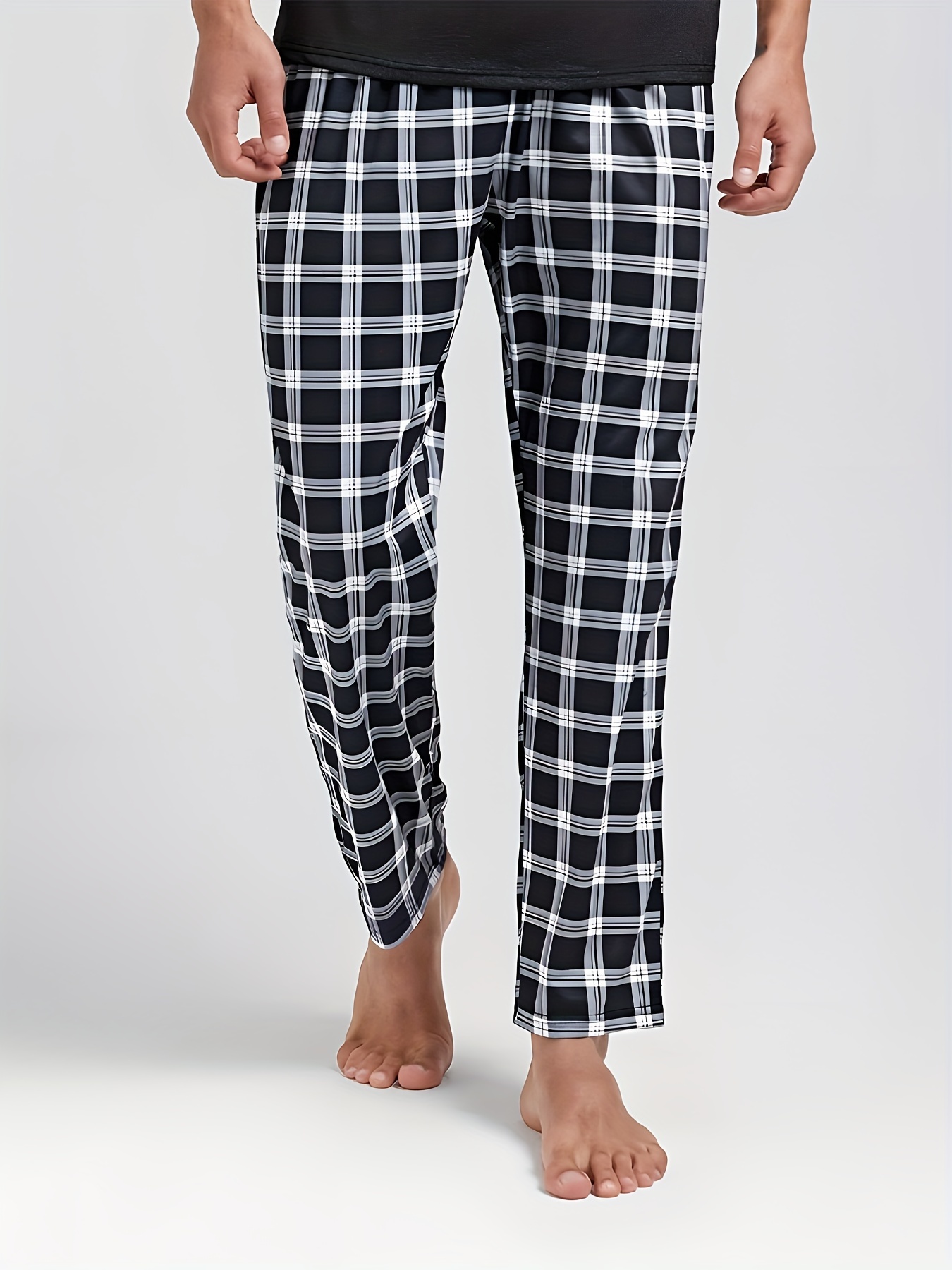 Men's Classic Plaid Pajama Pants Elastic Waist Loose Long - Temu