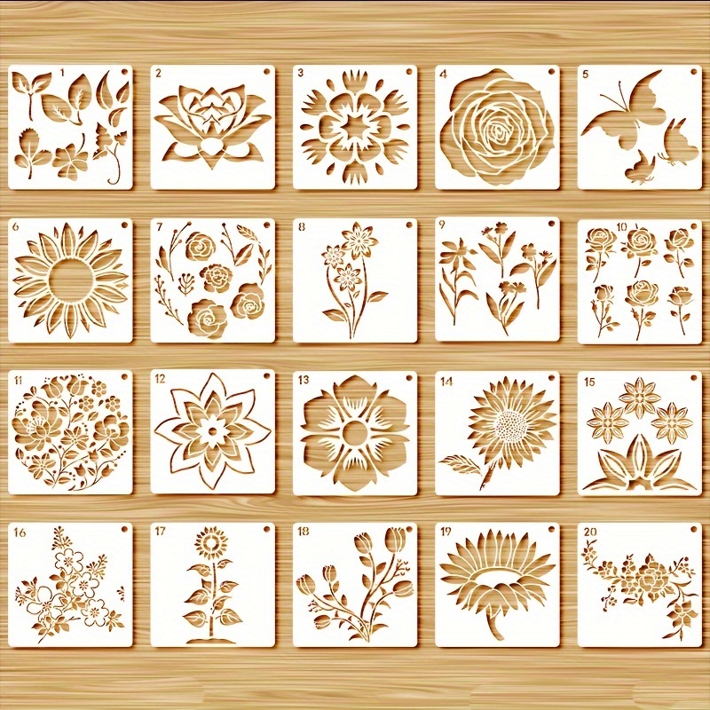 12 Pcs Flower Stencils For Painting, Reusable Stencils For Crafts, DIY Art  Painting Templates For Furniture Wood Floor Wall