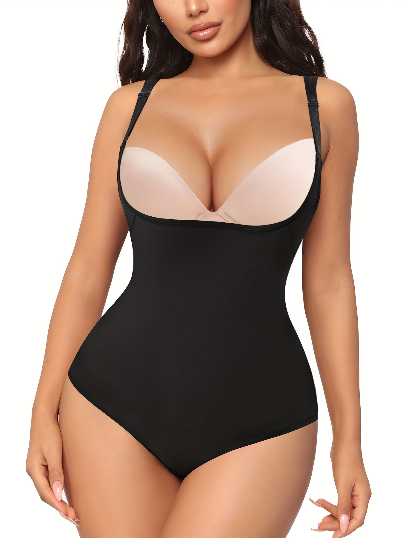 Solid Shaping Cami Bodysuit Tummy Control Open Bust Thong - Temu Canada