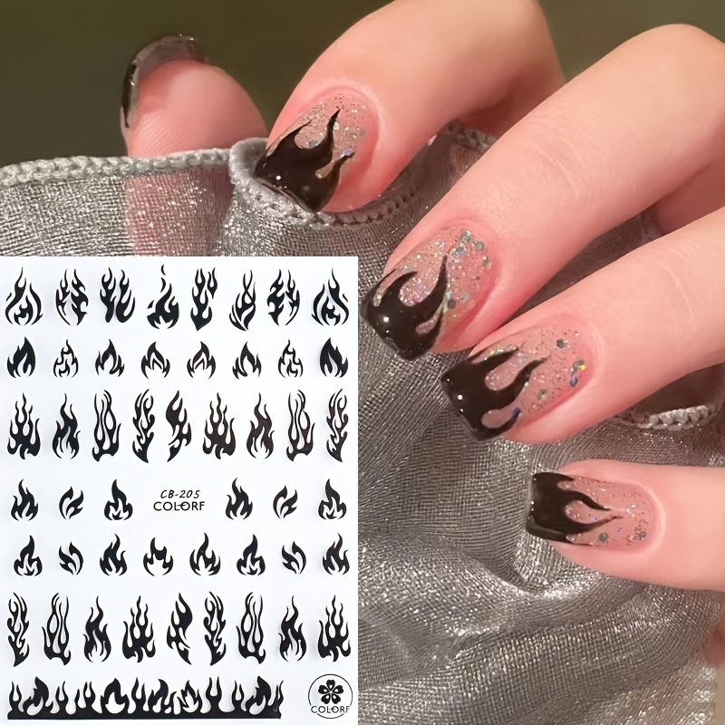  Nail Art Adhesive Stickers, 3D Laser Holographic Flame Nail Art  Supplies Nail Decals 8 Sheets Flame Nail Art Stickers Designer Stickers  Flame for Acrylic Nails Design Nail Art Decorations : Beauty