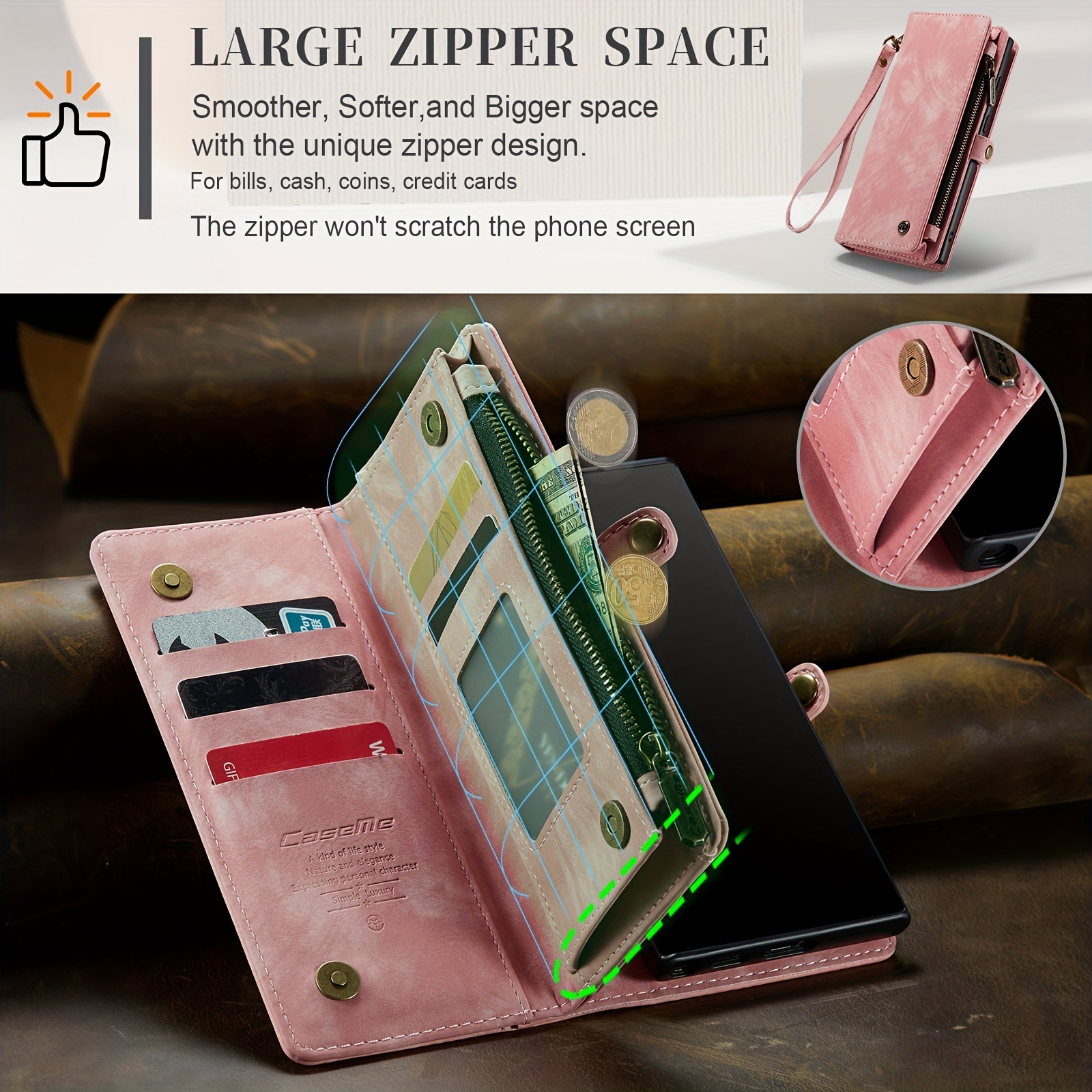 Stylish Zipper Wallet Folio Case With Wrist Strap For Galaxy S Series &  Note20 Ultra - Temu