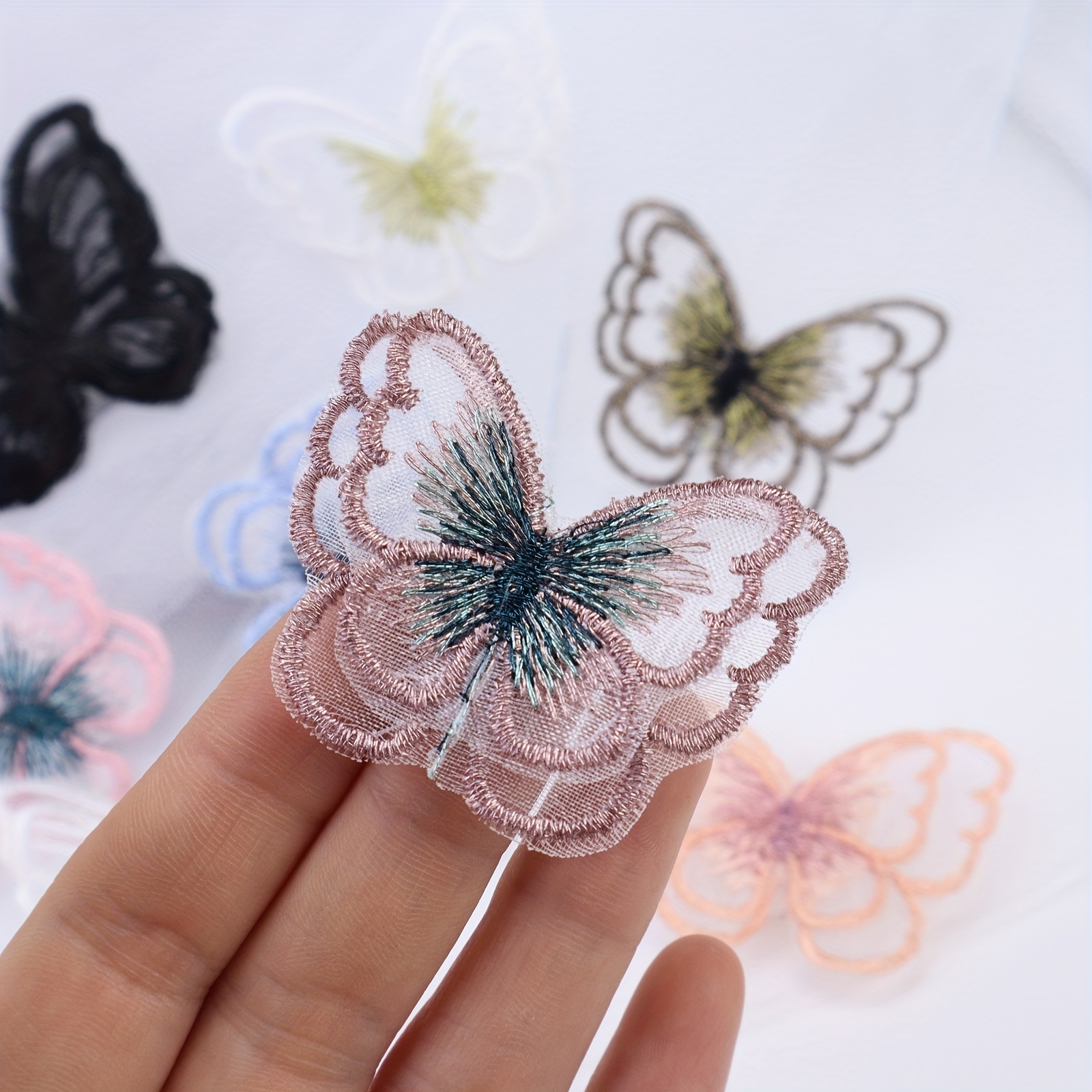  30 Pcs Pink Lace Butterfly Applique Embroidery,Organza