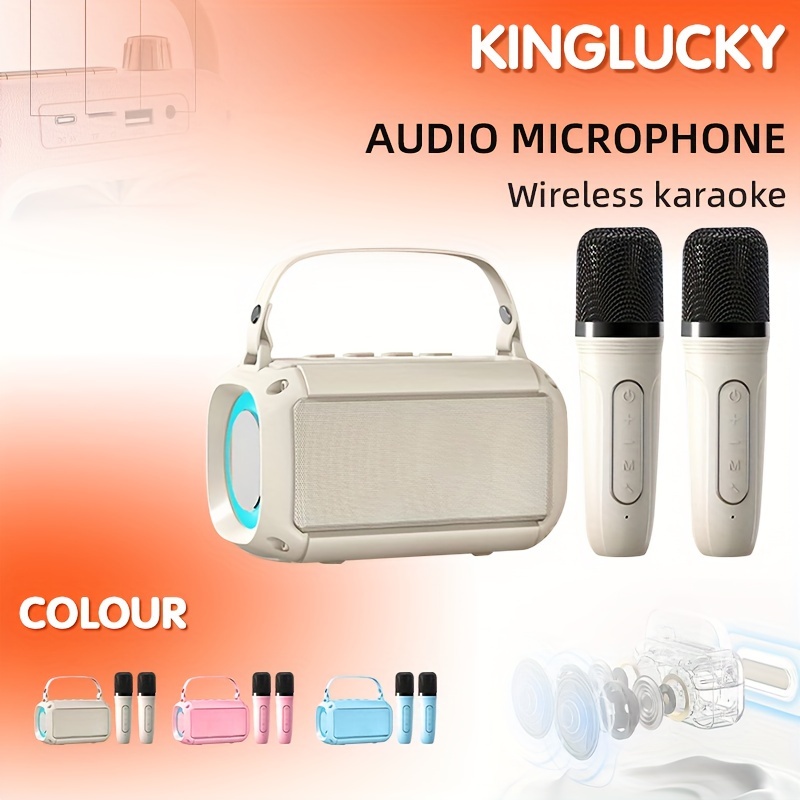 Mini Máquina de Karaoke con 2 Micrófonos Inalámbricos Micrófono para Niños  con Altavoz Altavoz Retro con Luz RGB para Niños Adultos Fiesta en Casa KTV