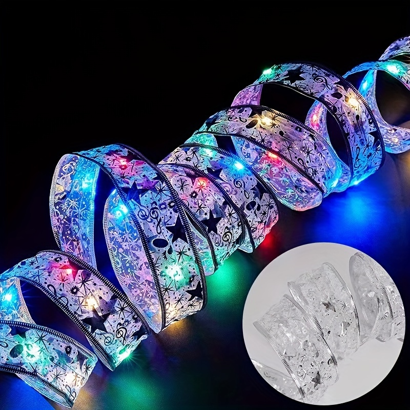 Battery Operated Golden Silver Christmas Ribbon Warm Lights