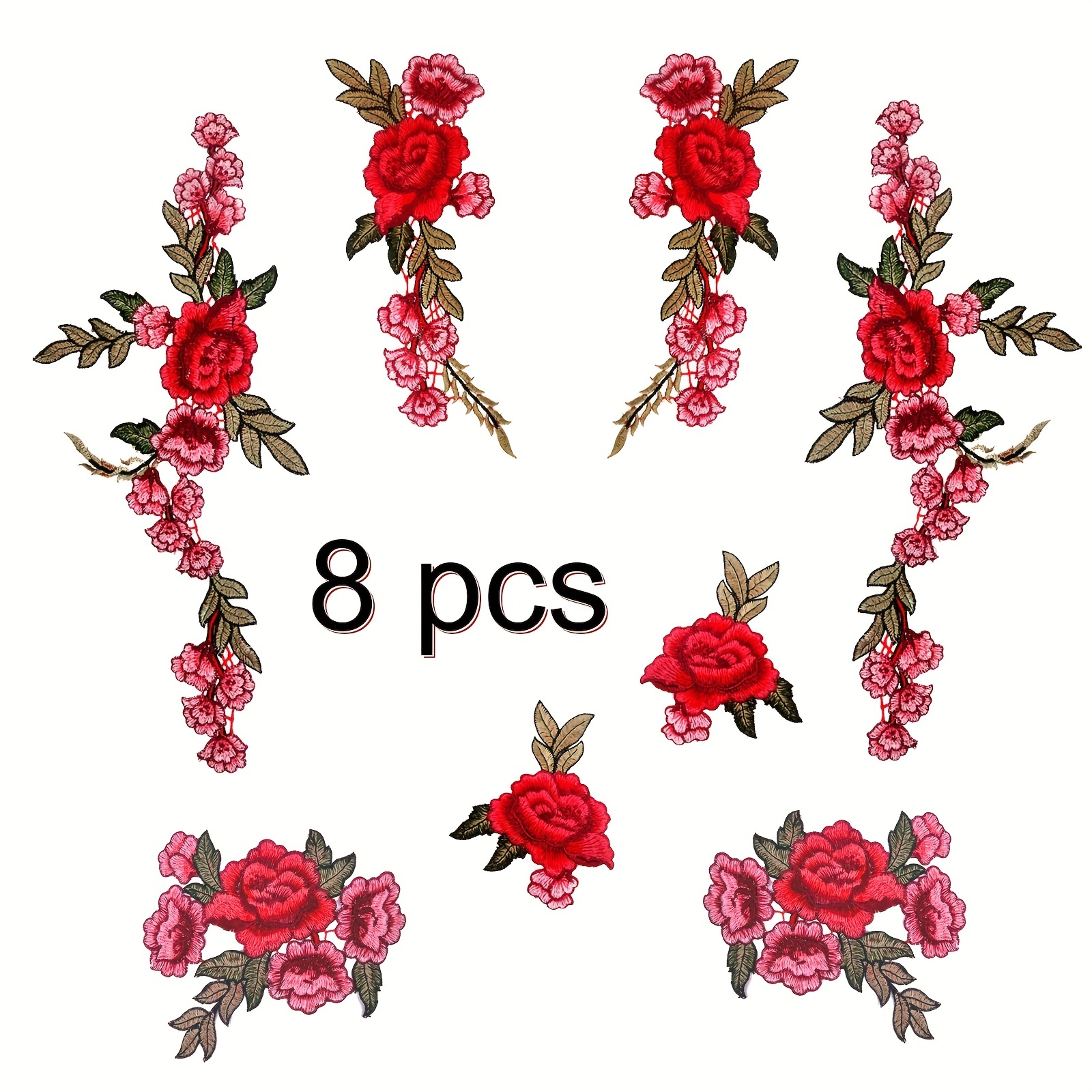 8pcs 4 Pairs Embroidered Applique Patches Rose Flower Sew On Patch Applique  For DIY Clothing, Jeans, Sewing Jackets Clothing Backpacks T-shirt