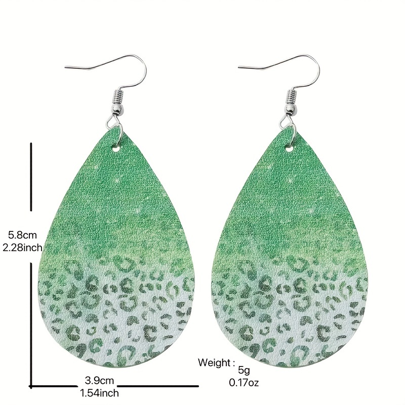 Green Leopard Print Drop Earrings For Men Daily Decoration