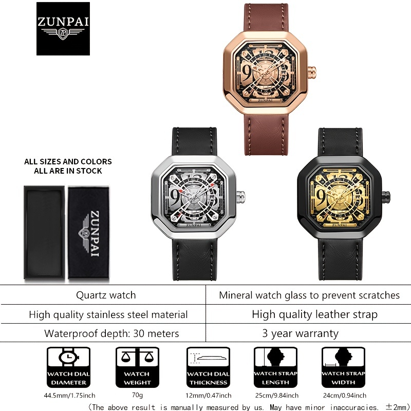 Men Watch Waterproof Stainless Steel Leather Strap Business Fashion Square  Watch For Men Analog Calendar Luminous Wristwatch Luxury Brand Authentic  Free With Box | Don't Miss These Great Deals | Temu